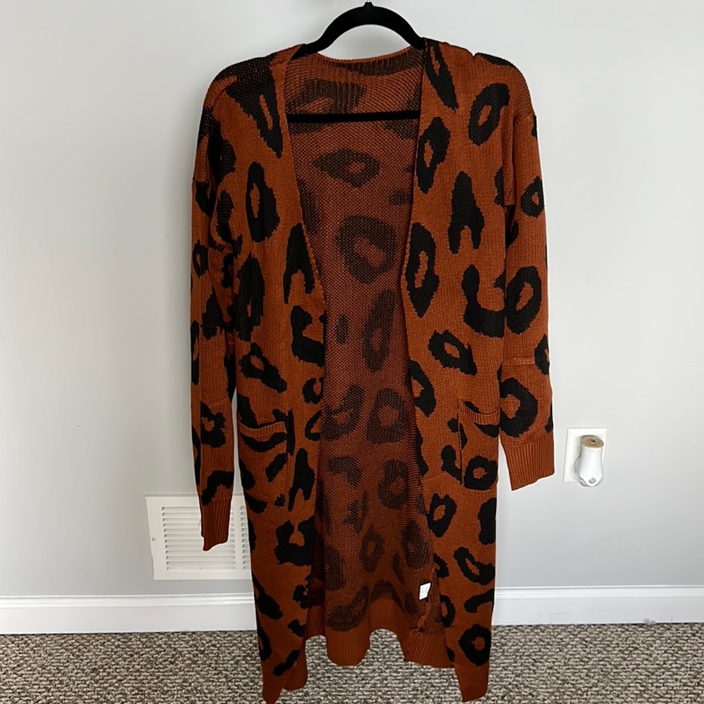 New Without Tags Open Front Cheetah Print Cardi - image 1